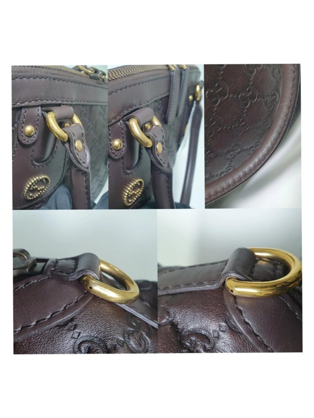 Authentic Gucci Guccissima Leather Boston Bag Brown GG Monogram Satchel Luxury - Picture 8 of 11